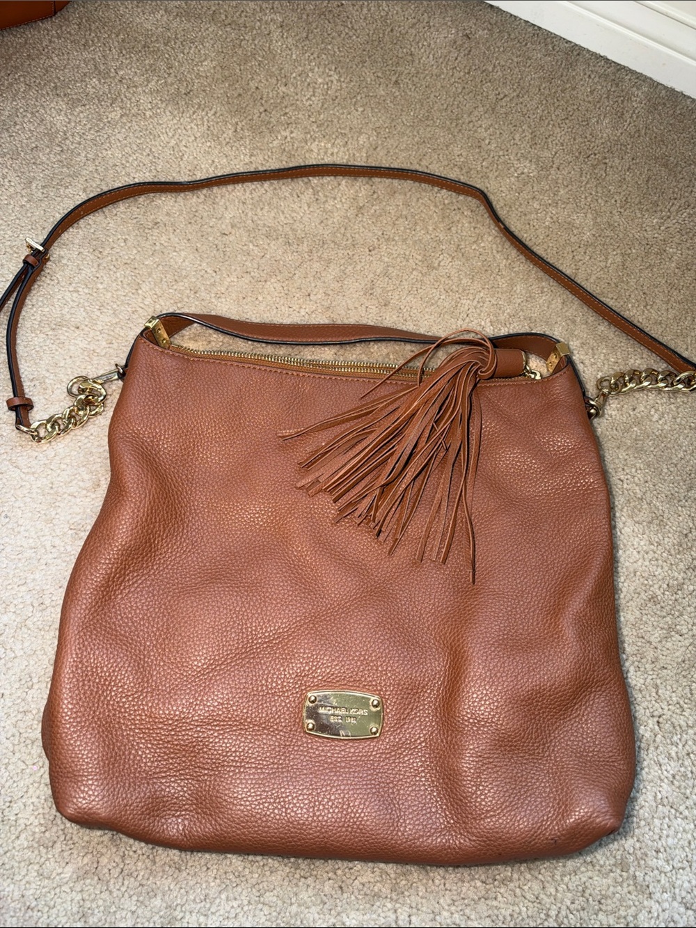 Michael Kors Cognac Leather Tassel Shoulder Bag